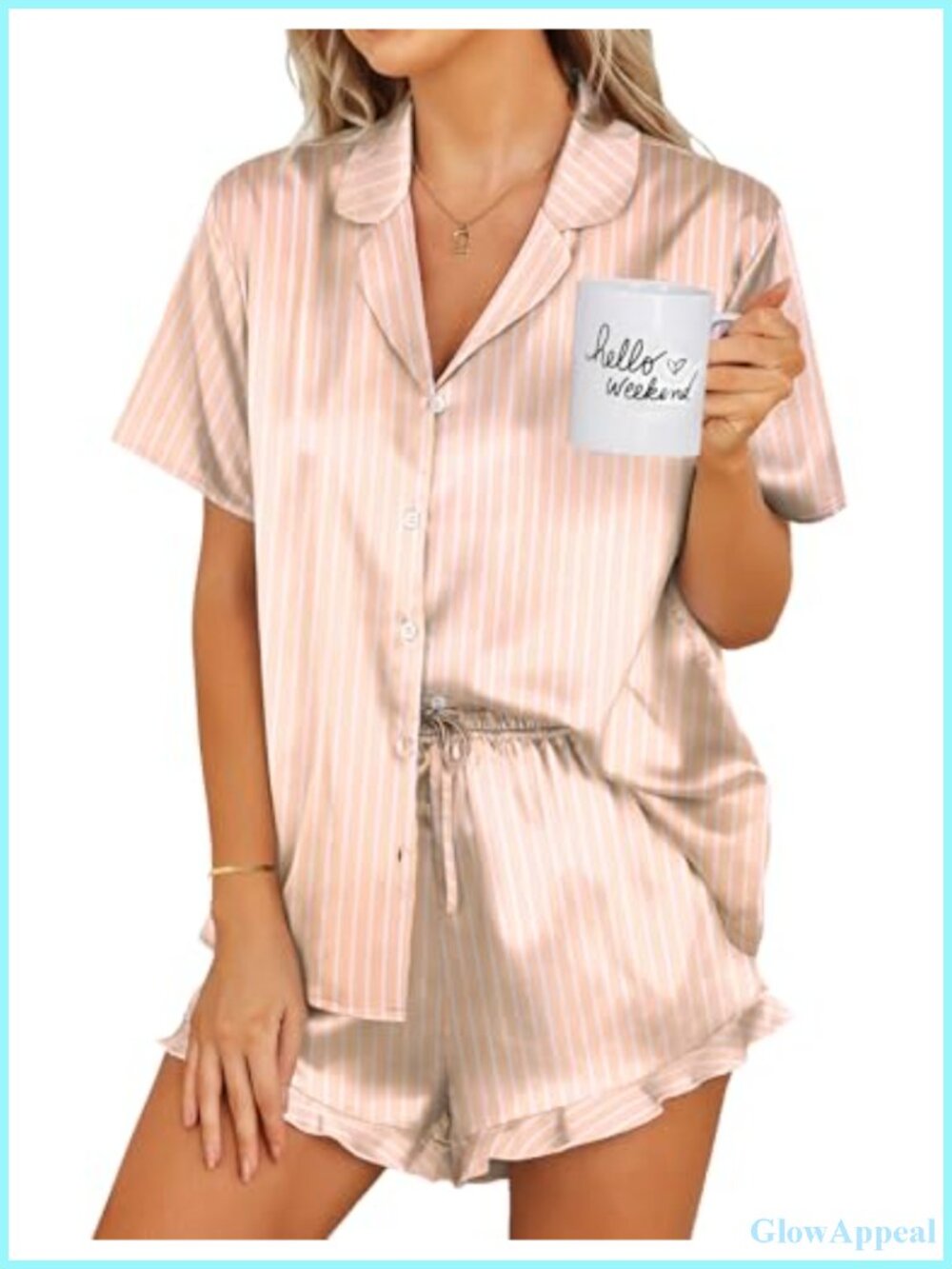 Ekouaer Satin Pajama Set 2 Piece Silk Shorts Set Button Down Sleepwear